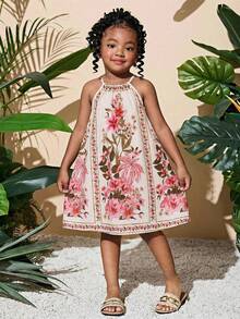 SHEIN 女童豹纹无袖休闲套头连衣裙 - 彩色 - 查看 1