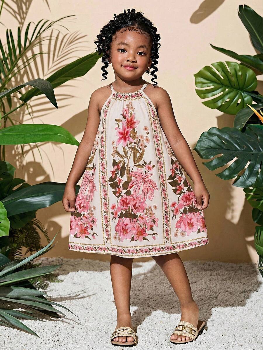 SHEIN 女童豹纹无袖休闲套头连衣裙 - 彩色 - 查看 1