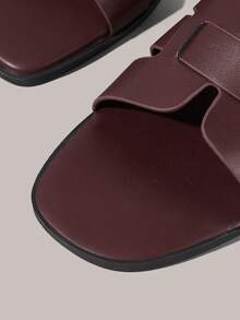 Styleloop 女士，搭扣，饰边，平底凉鞋 - 酒紅色 - 查看 5