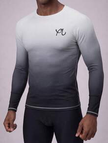 ZELFYO Men's Crew Neck Raglan Sleeve Ombre Casual Comfortable Breathable Long Sleeve Surf T-Shirt, Holiday - Light Grey - View 6