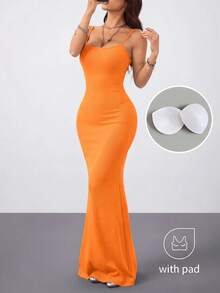 Coolane Trang phục mùa hè cho nữ, phong cách đường phố, đi chơi, thường ngày, cổ điển, Y2K, lễ hội, mặc hàng ngày, hẹn hò, váy dài màu cam, có đệm ngực, váy dài, trang phục đi biển cho nữ, trang phục mùa hè cho nữ. - trái cam - Xem 3