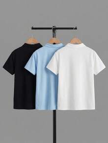 SHEIN 大童男孩 1/4 拉鍊 Polo 衫，白色夏季休閒校園返校穿搭，素色羅紋輕量日常街頭風上衣 - 白色 - 查看 2