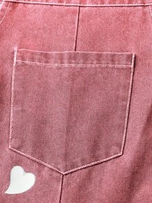 SHEIN Tween Girls' Summer Casual Back-To-School Dusty Pink Denim Jumpsuit,Cute Butterfly Print Metal Button Strap Long Pants,School Vintage Overalls - Pink - View 9