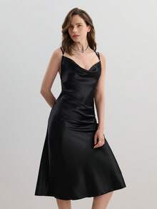 SilkySpell Váy ngủ hở lưng hình con bướm phong cách Pháp, váy dài - màu đen - Xem 2