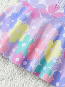 Emery Rose Kids Emery Rose Kids Maiô de Manga Longa com Laço e Estampa Listrada com Zíper para Meninas Jovens, Maiô de Manga Longa para Meninas Jovens, Maiô de Manga Longa para Meninas Jovens, Maiô de Manga Longa para Meninas, Maiô de Manga Longa para Meninas, Maiô de Verão de Manga Longa para Meninas - Roxo - Visão 3
