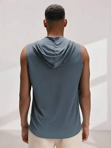 Driftmere Men Striped Drawstring Hooded Tank Top For Summer - Dusty Blue - View 2