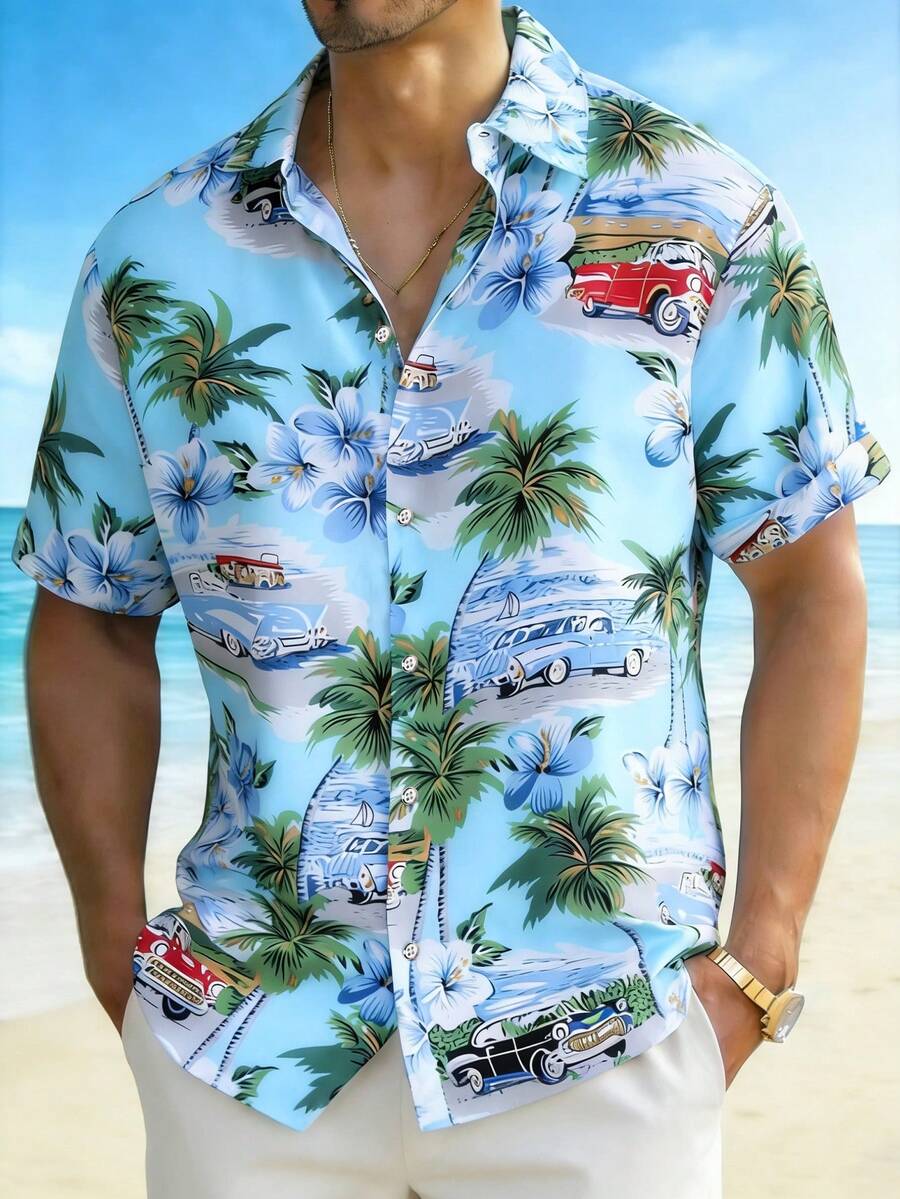 Manfinity Homme Nam Ô tô/xe hơi & bản in cây cọ Áo sơ mi Without Tee - Nhiều màu - Xem 1