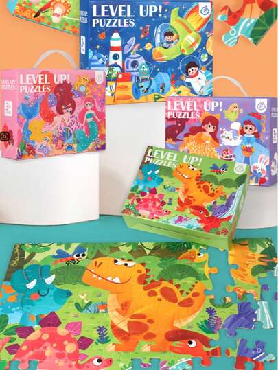 MINKOJA 1Set 60Pcs Large Puzzle With Portable Gift Box, Educational Early Learning Toys For Ages 3-6 & 6-12, Manual Cognitive Puzzles, DIY Intellectual Development Toys For Boys And Girls, Perfect For Back To School, Christmas, School Bag Accessories And Gift Bag Fillers
