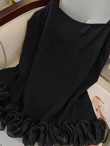 GlowEve CURVE Canotta da donna elegante e tagliata in vita, con orlo in tessuto, patchwork, volant e decorazioni floreali, adatta per lauree, vacanze, San Valentino, festival musicali, festa della mamma, Ognissanti, Ringraziamento, Pasqua, feste nazionali, gala, appuntamenti, feste, matrimoni, attività all'aperto - nero - Visualizzare 6