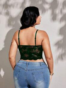 Viva Relle Plus Size Sexy Everyday Wear Underwire Fishbone Lace Mesh Patchwork Bow Camisole - Dark Green - View 2