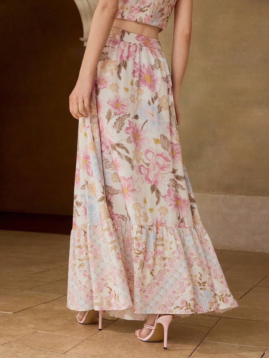 MOTF PREMIUM WOMEN'S LINEN PRINTED A-LINE SKIRT, SPRING/SUMMER - Apricot - View 2