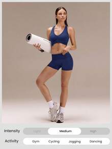 GLOWMODE 4.3" Ultrafine Soft Seamless Active Aura Ultra-High-Rise Foldable Waist Scrunch Bum Shorts Training Running Workout Gym Fitness Active Wear - Dark Blue - View 7