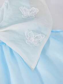 女童浅蓝色蝴蝶刺绣彼得潘领连衣裙，适合日常穿着、生日派对、聚会等场合。 - 淺藍色 - 查看 5