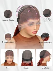 #33 红棕色 13X4 透明真人发蕾丝前假发，波浪卷设计，透明蕾丝预先拔毛，包含婴儿发，密度 180%。 - S33 - 查看 5