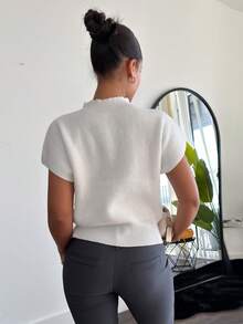 leahseptember Pantalon évasé casual avec boutons et poches, couleur unie pour femmes - Gris foncé - Voir 3