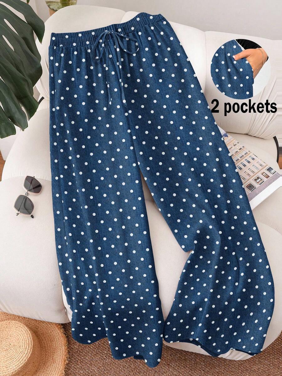CosyJoli Plus Size Casual Loose Polka Dot Print Pants - Multicolor - View 1