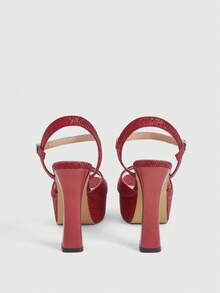 CUCCOO LuxiPop Women's Square Toe Chunky Heel Single Strap Backless High Heel Sandals, Elegant Versatile Commuter Thick Sole Shoes For Wedding And Party - Red - View 7