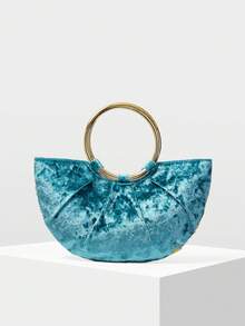 MOTF PREMIUM WOMEN'S HANDBAG, EXQUISITE EMBROIDERED BEADED SEMI-ROUND TOTE BAG - Cadet Blue - View 4