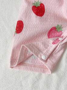 SHEIN 3pcs Baby Girls' Sweet Cherry Print Round Neck Short Sleeve Romper Set, Suitable For Casual Daily Wear, Spring/Summer - Multicolor - View 7