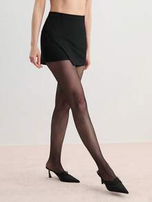 1 件女士优雅薄款菱形连裤袜 - 黑色 - 查看 8