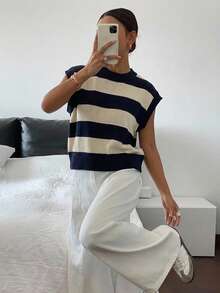 Siren Gaze Áo len nữ kiểu dáng thanh lịch, họa tiết kẻ sọc, thích hợp mặc hàng ngày. - Nhiều màu - Xem 7