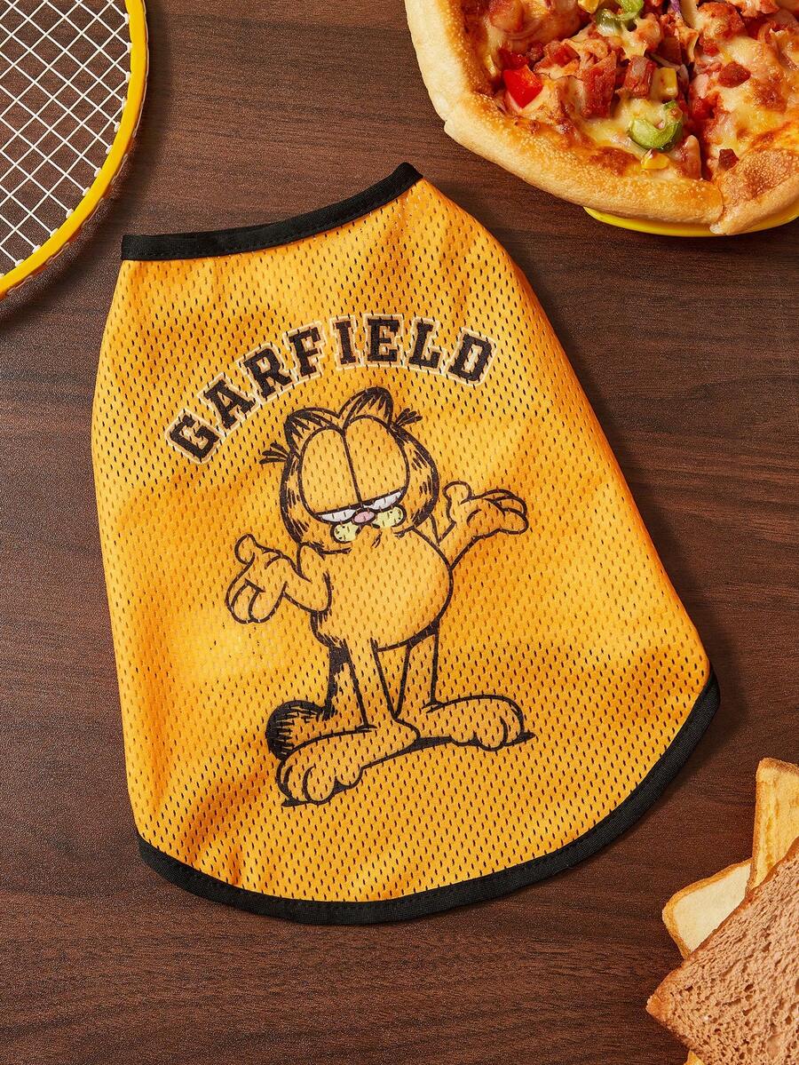 GARFIELD | SHEIN 1 件卡通图案印花网眼透气宠物背心,猫咪衣服,狗狗衣服,尺码 XXS-XXXXL,特小号,特大号,运动款。 - 棕色 - 查看 1
