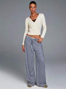 Fluxe Quần sọc rộng rãi, thoải mái dành cho nữ - Xanh và trắng - Xem 3