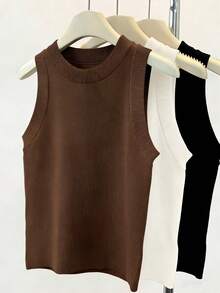SHEIN Franclia Áo dệt kim không tay cổ tròn màu trơn dành cho nữ, bộ nhiều món - Nhiều màu - Xem 4