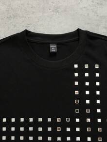 ROMWE MEN Áo thun nam tay ngắn dáng rộng, đính sequin hình chữ thập - màu đen - Xem 4