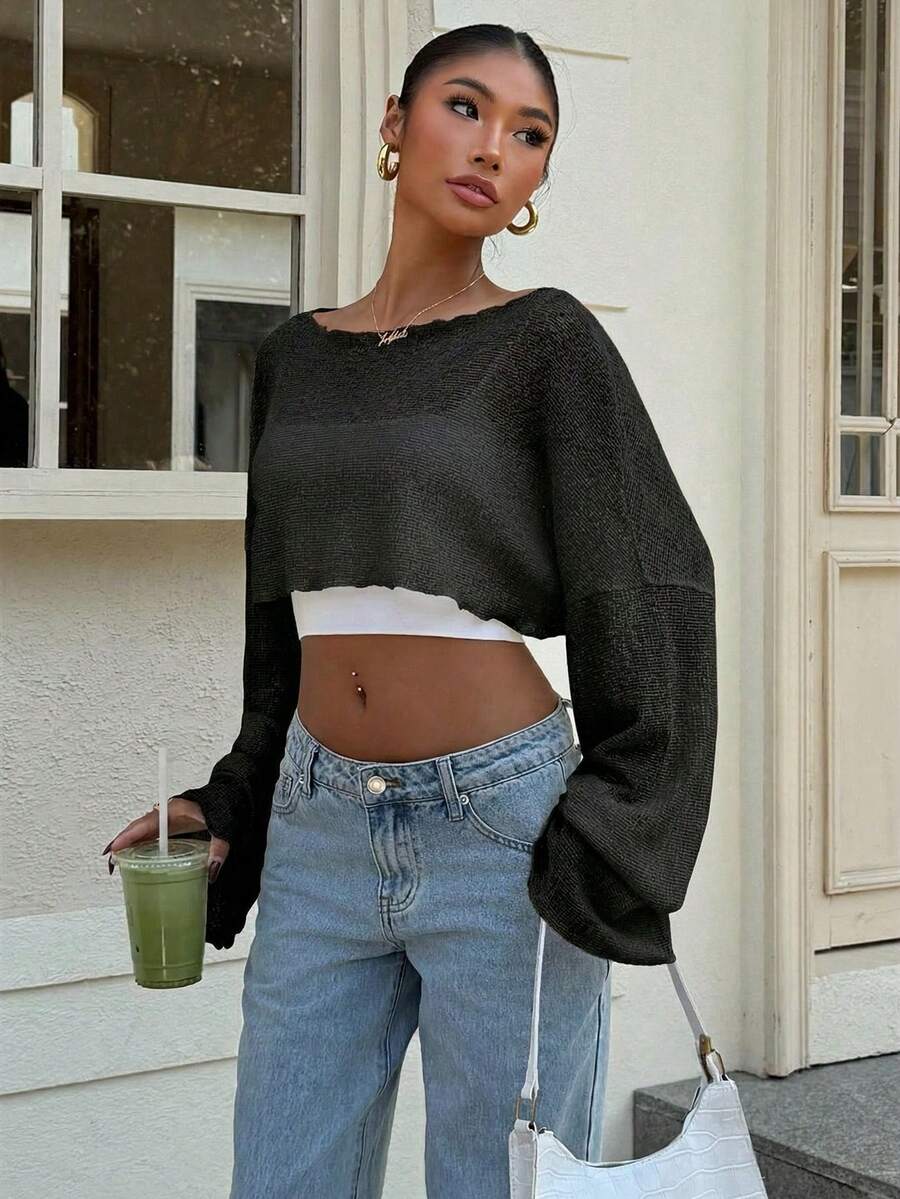 Muchica Blusa negra de punto transparente para mujer - Negro - Ver 1
