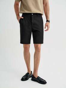 Manfinity Homme Men's Solid Color Simple Slim Fit Stylish Casual Shorts, Valentine's Day Shorts - Black - View 4