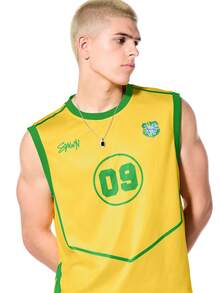 SUMWON Tank Top Green Circle Number 09 Print Contrast Trim Details - Yellow - View 3