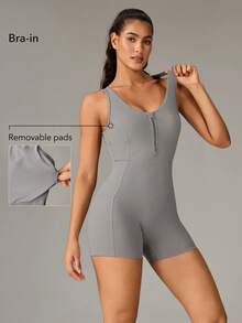 OutZeal Monos para mujer para exteriores, campamento y senderismo, con control de abdomen, almohadillas extraíbles y cremallera delantera - Gris - Ver 3