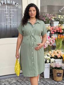 Plussiva 夏季孕妇装大码休闲浅绿色衬衫裙，大码孕妇休闲纯色前扣连衣裙，夏季绿色孕妇连衣裙，夏季孕妇连衣裙，哺乳连衣裙，孕妇办公装，夏季孕妇套装，女士孕妇装，孕妇连衣裙，孕妇装，孕妇装，孕妇连衣裙，孕妇装，夏季裹身连衣裙，女士连衣裙，Zanzea女士连衣裙，女士夏季连衣裙，女士休闲连衣裙，孕妇装，夏季孕妇派对连衣裙，孕妇连衣裙 - 綠色 - 查看 2