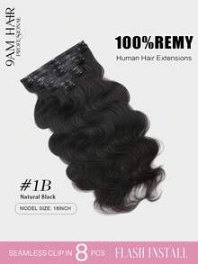 Seamless Clip Ins 7 件波浪自然黑 130 克/150 克 全头无缝 PU 夹接发 100% 角质层对齐 双染雷米真人发 HQ 隐形夹接发 - Natural Black - 查看 2
