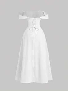 SHEIN MOD Women's Vintage Fishbone Sleeveless Dress,White,Summer,Elegant,Wedding Guest,Evening Gown,Formal Ball Gown,Renaissance Retro Homecoming Dress - White - View 2