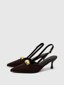 Sleekvia 女士勃艮第色蝴蝶结装饰工作高跟鞋 - 棕色 - 查看 2