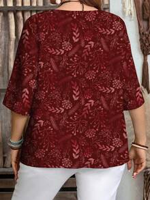 EMERY ROSE Plus Size Plant Print Casual Shirt, Suitable For Summer - Mint Green - View 2