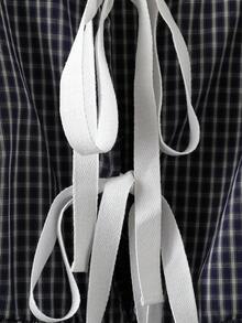 Sweetra 蝴蝶结、度假、夏季女装套装、秋季日系甜美可爱格子衬衫搭配弹力腰直筒裤两件套、学院风清爽显瘦短款格子泡泡袖衬衫、新款夏季圆领蝴蝶结宽松泡泡袖衬衫 - 藏蓝色 - 查看 8