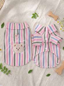 PETSIN 趣味拼布衬衫、狗狗衣服、猫咪衣服、动物连衣裙、春季狗狗衬衫、英伦风狗狗衣服、欧美新款小型动物两足服装 - 粉色 - 查看 3