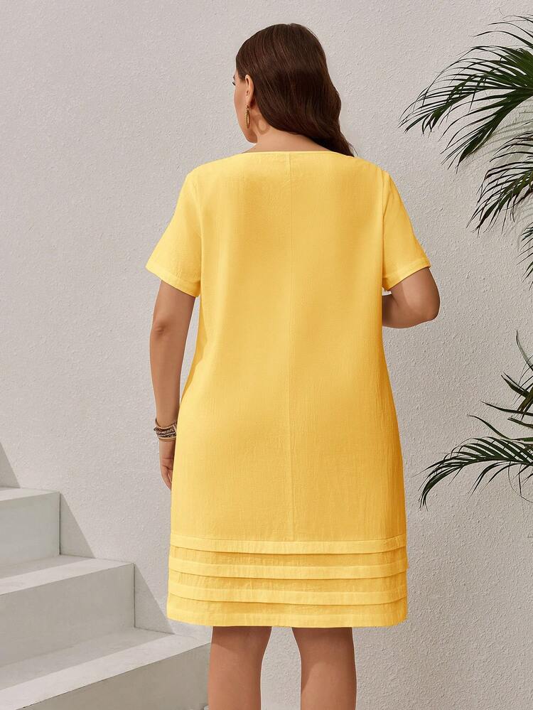 Plus Size Solid Color Short Sleeve Casual Vacation Dress,Summer Outfits For Women/Summer,Tropical Vacation Woman Clothes