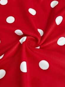 Maweii Plus Size Women Lace Trim Bow Decor Polka Dot Casual Versatile Daily Wear Skinny Capri Leggings - Red - View 6