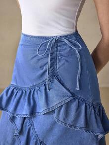 Selenza Chân váy denim xanh dành cho nữ, giản dị và thời trang để mặc hàng ngày - Màu xanh lam - Xem 6