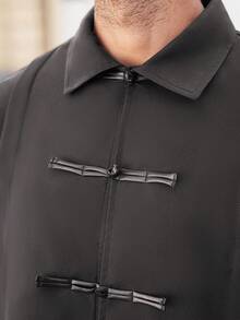 Manfinity Homme Plus Size Men's Solid Color Button Design Long Sleeve Casual Shirt - Dark Grey - View 6