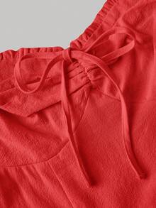 SHEIN MOD Women's Fashionable Solid Color Drawstring Strap Mid-Length Dress - Red - View 5
