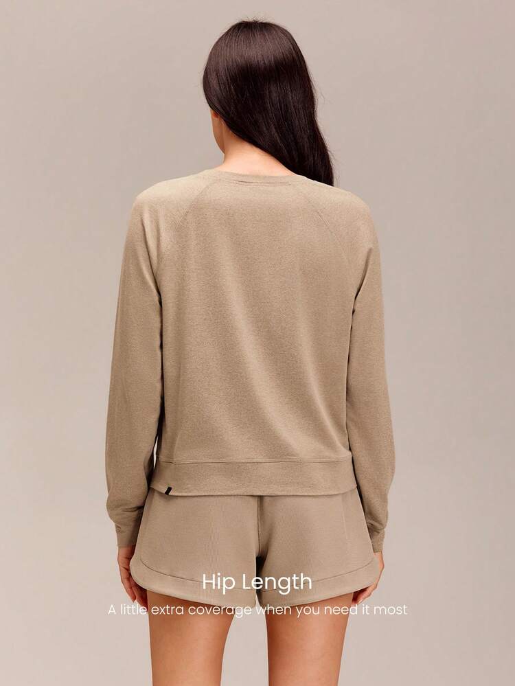 Cloudknit Elevated Cozy Soft Lightweight Stretchy Relaxed Fit Split-Neck Design Tunic Sweatshirt Daily Casual Summer Wear