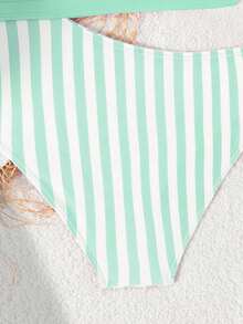 SHEIN Traje de baño de una pieza con parches a rayas para niña preadolescente, adecuado para vacaciones en la playa, fiestas en la piscina y fiestas en la playa - verde menta - Ver 6