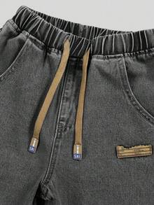 SHEIN Mirajuku Quần jean skinny denim cho bé trai, cạp chun điều chỉnh được, chất liệu cotton mềm mại, dáng ôm vừa vặn, ống thẳng, thích hợp cho kỳ nghỉ, mặc hàng ngày, đi học, đi làm, dự tiệc, ở nhà, lễ hội. - Xám - Xem 6