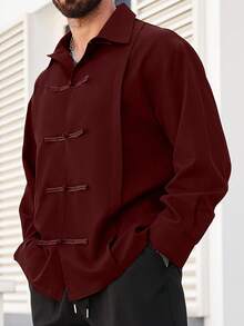 Manfinity Homme Camisa de manga larga minimalista y casual de unicolor para hombres de talla grande - Burdeos - Ver 5