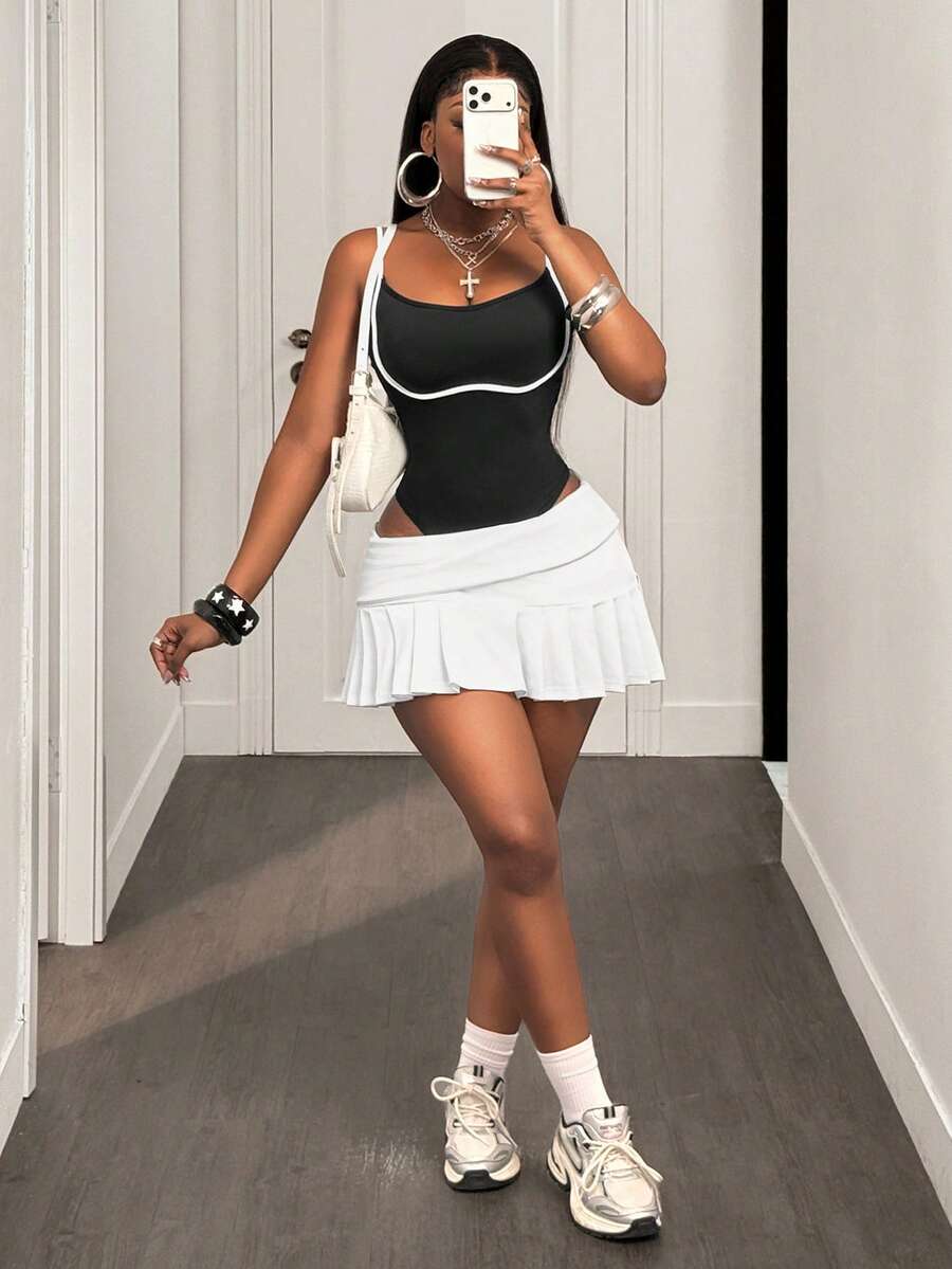 BamGleam 细肩带连体衣，性感修身紧身俱乐部服 - 彩色 - 查看 1